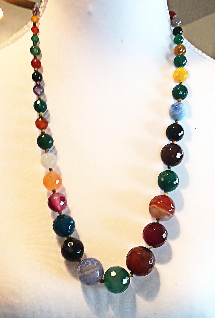 Faceted Multi=Color Graduated Gemstone Knotted Necklace